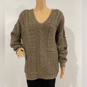 Express Vintage Brown V-Neck Cable Knit Sweater